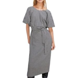 ZARA Houndstooth Black & White 100% Cotton Belted Dress Size S